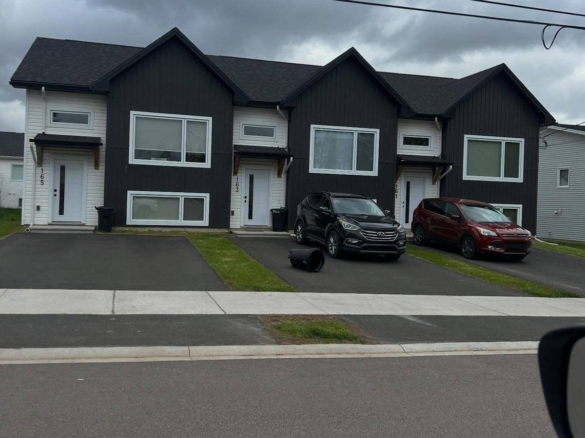 Completed black and white townhouse row