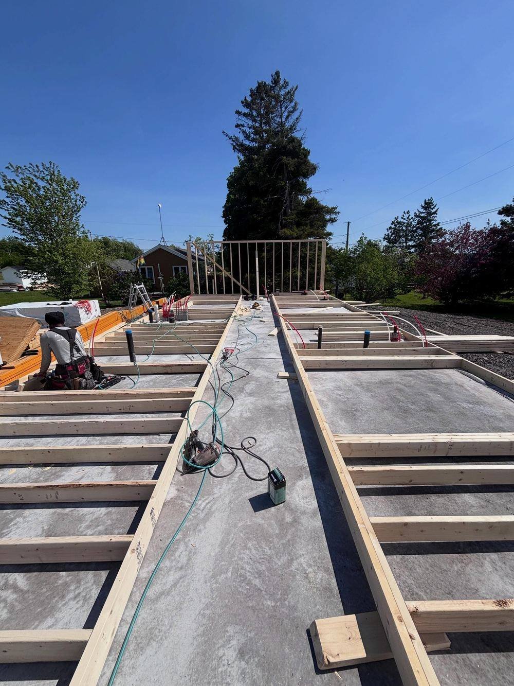 Concrete slab with forms and sleepers ready for framing